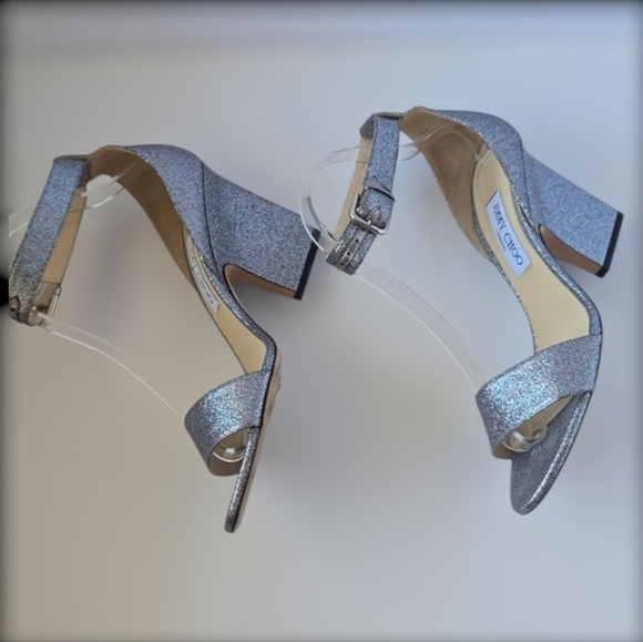 Jimmy Choo Edina 85 Ankle Strap Sparkle Sandals Luxury Leather Heels - Picture 14 of 17